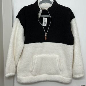 color-block quarter zip sherpa